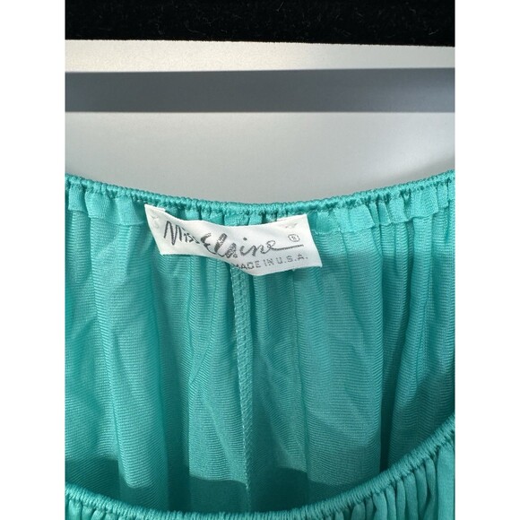 Vintage Miss Elaine Nightgown Slip Dress Womens Small Nylon Blue Mint 3/4 Sleeve - Picture 6 of 10
